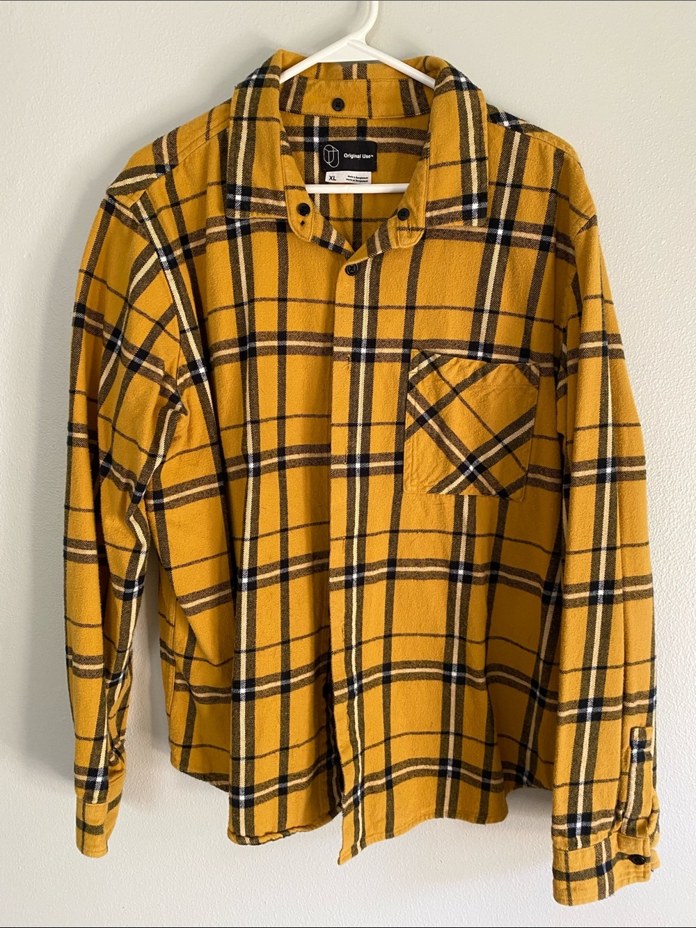 Original Use Yellow and Black Plaid Button-Up Shirt